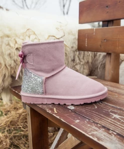 XH SMAIBULUN UGG™ | Sequins Ribbon Bow Faux Fur-Lined Suede Boots - Dusty Pink