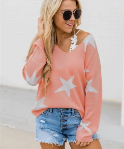 MY Smaibulun | Star Gal Low V Neck Knit Jumper - Pink New In Clothing