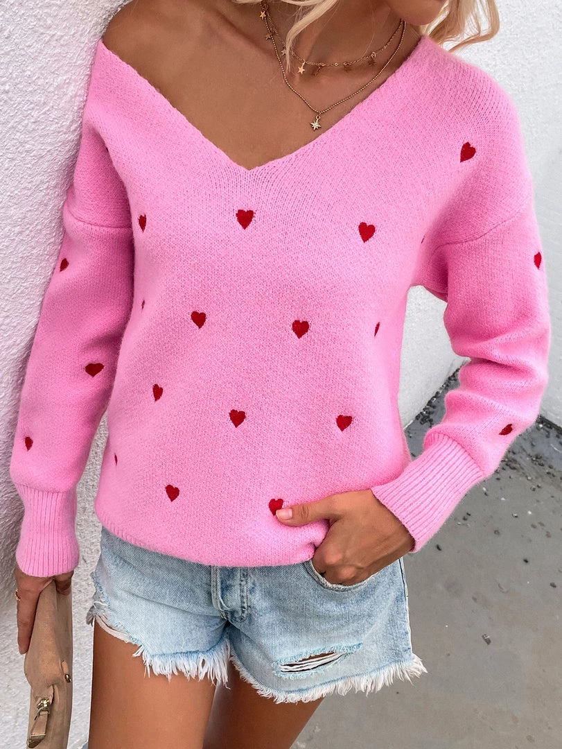 MY Smaibulun | Valentine Hearts Low V Neck Knit Sweater - Pink NEW ARRIVALS 5 MY Smaibulun | Valentine Hearts Low V Neck Knit Sweater - Pink NEW ARRIVALS