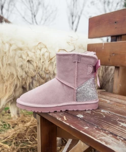 XH SMAIBULUN UGG™ | Sequins Ribbon Bow Faux Fur-Lined Suede Boots - Dusty Pink