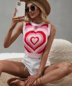 MY Smaibulun | Hearted Sleeveless Knit Crop Top - Pink NEW ARRIVALS