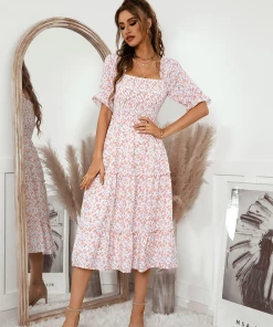 DY NEW ARRIVALS OWENA Square Neck Midi Dress - Pink