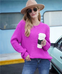 MY Smaibulun | LECIA Neon Pink Crew Neck Knit Jumper