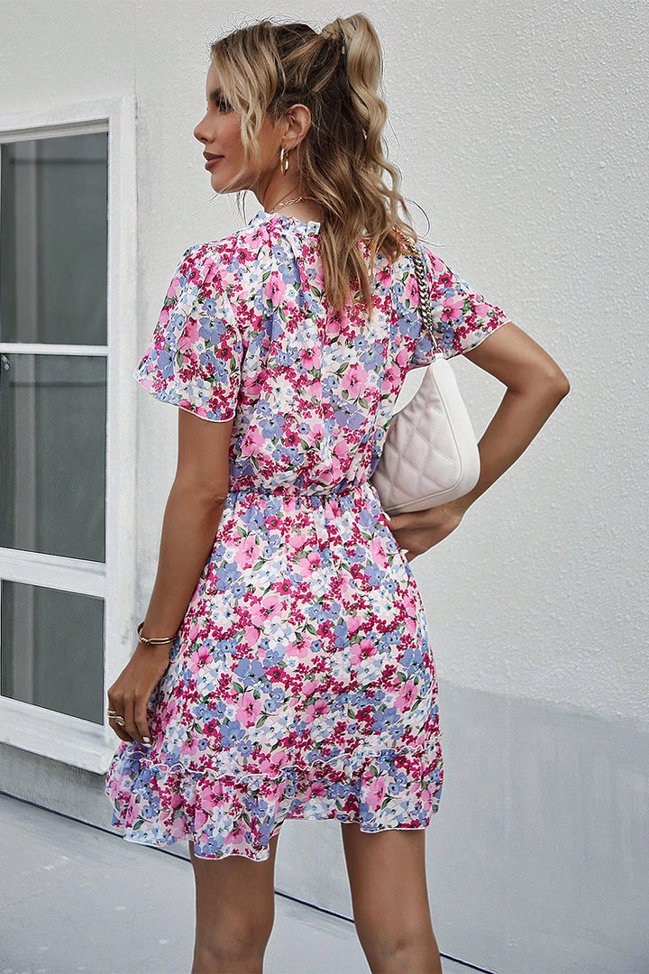 DY New In Clothing LUISA Floral Print Mini Dress - Pink 6 DY New In Clothing LUISA Floral Print Mini Dress - Pink