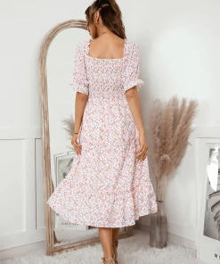 DY NEW ARRIVALS OWENA Square Neck Midi Dress - Pink