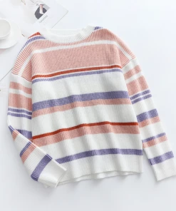 MY NEW ARRIVALS Smaibulun | Pink Mauve Stripe Crew Neck Knit Top