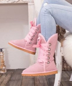 XH New In Shoes SMAIBULUN UGG™ | Ribbon Lace-Up Faux Fur-Lined Suede Mid-Length Boots
