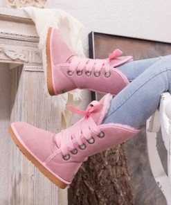 XH New In Shoes SMAIBULUN UGG™ | Ribbon Lace-Up Faux Fur-Lined Suede Mid-Length Boots