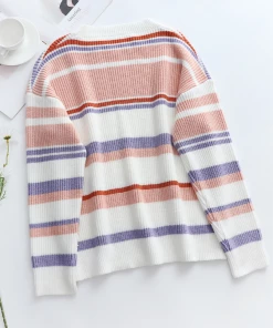MY NEW ARRIVALS Smaibulun | Pink Mauve Stripe Crew Neck Knit Top