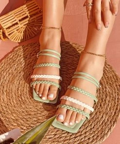 HT New In Shoes En Bloom | REVERE WOVEN SLIDES PISTACHIO