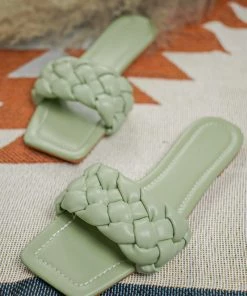 HT En Bloom | Pistachio Matte Weave Flat Sole Slide NEW ARRIVALS