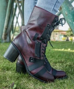 YL En Bloom | Purple Patch Work Combat Ankle Boot