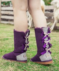 XH SMAIBULUN UGG™ | Back Rhinestone & Ribbon Triple Bow Tie Suede Boots - Purple NEW ARRIVALS