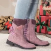 YL En Bloom | Purple Ruched Back Tie-Accent Combat Boot