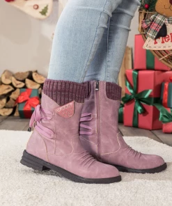 YL En Bloom | Purple Ruched Back Tie-Accent Combat Boot