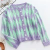 MY NEW ARRIVALS Smaibulun | FELISE Chess Patterned Knit Cardigan - Purple