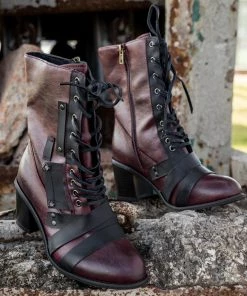 YL En Bloom | Purple Patch Work Combat Ankle Boot