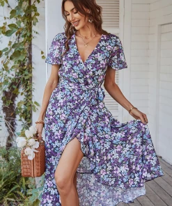 DY NEW ARRIVALS BABYLONIA MIDI DRESS - PURPLE PRINT