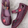 XR New In Shoes Rumour Has It | Perforated Flower Printed Leather Mary Jane Flats- Purple