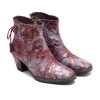 SOFFIA | Genuine Leather Purple Distress Old Washed Drawstring Mid Heel Ankle Boots