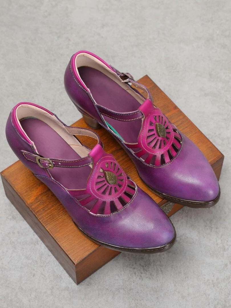 RXD NEW ARRIVALS SOFFIA | Purple Genuine Leather Cut Out Vintage Mary Jane Heeled Pumps 1 RXD NEW ARRIVALS SOFFIA | Purple Genuine Leather Cut Out Vintage Mary Jane Heeled Pumps
