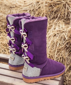XH SMAIBULUN UGG™ | Back Rhinestone & Ribbon Triple Bow Tie Suede Boots - Purple NEW ARRIVALS