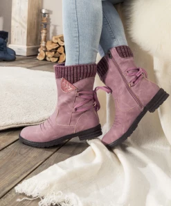 YL En Bloom | Purple Ruched Back Tie-Accent Combat Boot
