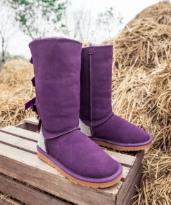 XH SMAIBULUN UGG™ | Back Rhinestone & Ribbon Triple Bow Tie Suede Boots - Purple NEW ARRIVALS