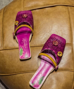 JF SOFFIA | Perforated Floral Appliqued Leather Sandal - Purple