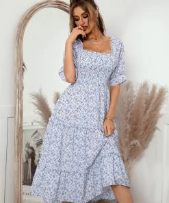 DY New In Clothing OWENA Square Neck Midi Dress - Purple