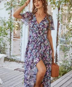 DY NEW ARRIVALS BABYLONIA MIDI DRESS - PURPLE PRINT