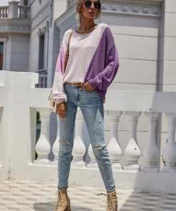 MY Smaibulun | GRANIA Two Tone Color Block Knit Sweater - Purple