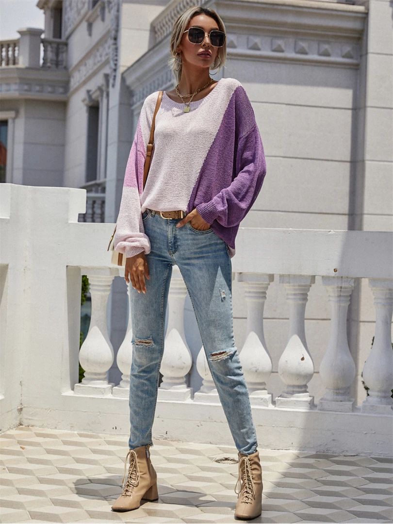 MY Smaibulun | GRANIA Two Tone Color Block Knit Sweater - Purple 2 MY Smaibulun | GRANIA Two Tone Color Block Knit Sweater - Purple