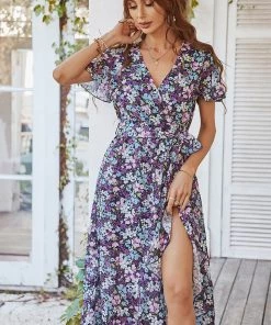 DY NEW ARRIVALS BABYLONIA MIDI DRESS - PURPLE PRINT