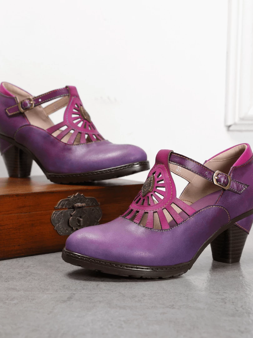 RXD NEW ARRIVALS SOFFIA | Purple Genuine Leather Cut Out Vintage Mary Jane Heeled Pumps 3 RXD NEW ARRIVALS SOFFIA | Purple Genuine Leather Cut Out Vintage Mary Jane Heeled Pumps