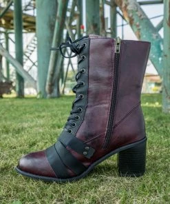 YL En Bloom | Purple Patch Work Combat Ankle Boot