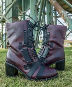 YL En Bloom | Purple Patch Work Combat Ankle Boot