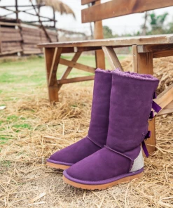 XH SMAIBULUN UGG™ | Back Rhinestone & Ribbon Triple Bow Tie Suede Boots - Purple NEW ARRIVALS