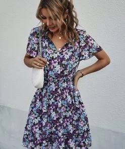 DY LUISA Floral Print Mini Dress - Purple NEW ARRIVALS