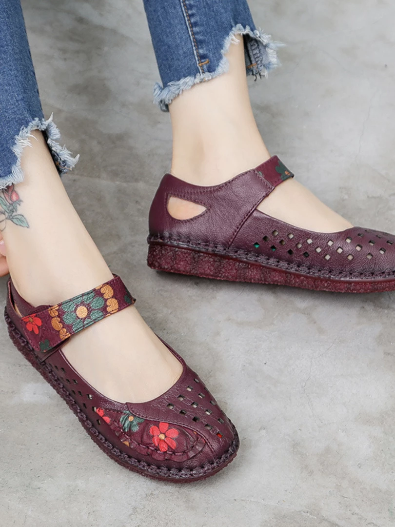 XR New In Shoes Rumour Has It | Perforated Flower Printed Leather Mary Jane Flats- Purple 4 XR New In Shoes Rumour Has It | Perforated Flower Printed Leather Mary Jane Flats- Purple