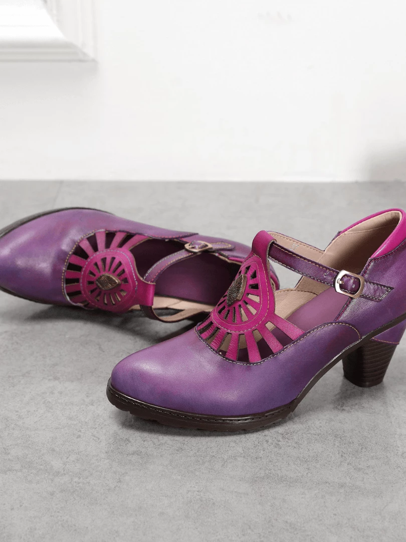 RXD NEW ARRIVALS SOFFIA | Purple Genuine Leather Cut Out Vintage Mary Jane Heeled Pumps 4 RXD NEW ARRIVALS SOFFIA | Purple Genuine Leather Cut Out Vintage Mary Jane Heeled Pumps