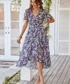 DY NEW ARRIVALS BABYLONIA MIDI DRESS - PURPLE PRINT