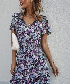 DY LUISA Floral Print Mini Dress - Purple NEW ARRIVALS