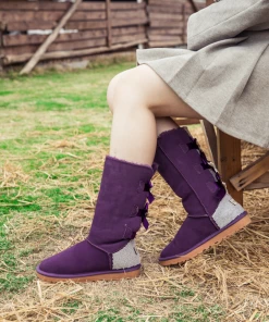 XH SMAIBULUN UGG™ | Back Rhinestone & Ribbon Triple Bow Tie Suede Boots - Purple NEW ARRIVALS