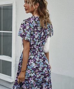 DY LUISA Floral Print Mini Dress - Purple NEW ARRIVALS