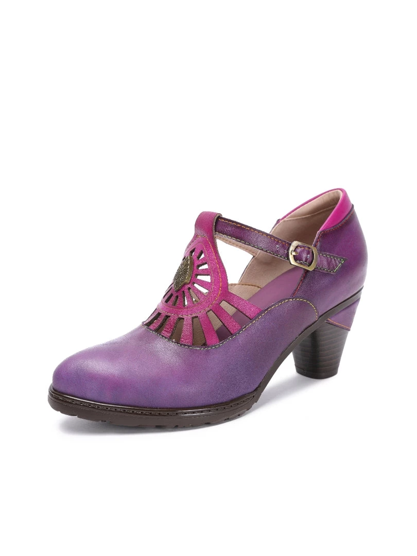 RXD NEW ARRIVALS SOFFIA | Purple Genuine Leather Cut Out Vintage Mary Jane Heeled Pumps 7 RXD NEW ARRIVALS SOFFIA | Purple Genuine Leather Cut Out Vintage Mary Jane Heeled Pumps