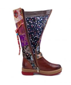 SOFFIA | Genuine Leather Bohemian Purple Brown Floral Tie-Accent Boho Knee Boots Shoes 14 SOFFIA | Genuine Leather Bohemian Purple Brown Floral Tie-Accent Boho Knee Boots Shoes