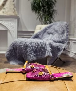 JF SOFFIA | Perforated Floral Appliqued Leather Sandal - Purple