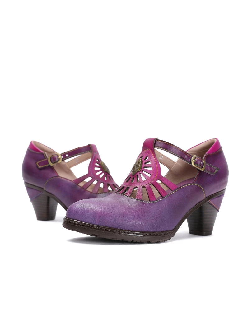 RXD NEW ARRIVALS SOFFIA | Purple Genuine Leather Cut Out Vintage Mary Jane Heeled Pumps 8 RXD NEW ARRIVALS SOFFIA | Purple Genuine Leather Cut Out Vintage Mary Jane Heeled Pumps