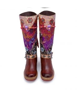SOFFIA | Genuine Leather Bohemian Purple Brown Floral Tie-Accent Boho Knee Boots Shoes 15 SOFFIA | Genuine Leather Bohemian Purple Brown Floral Tie-Accent Boho Knee Boots Shoes